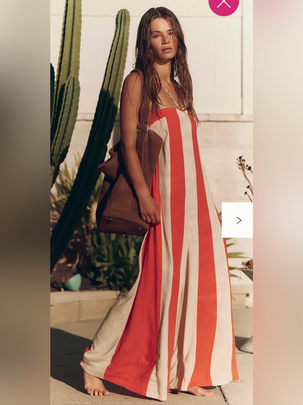 Free People Free-est Eden Striped Wide Leg Linen Blend Jumpsuit Tea Combo M Boho - Picture 14 of 15